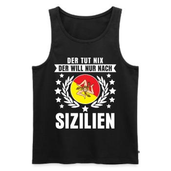 Sizilien Spruch - Sicilia - Männer Premium Bio Tank Top - Schwarz - Vorne - AI Model Male 178 light (178cm)