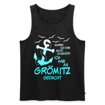 Grömitz Spruch mit Anker - Männer Premium Bio Tank Top - Schwarz - Vorne - AI Model Male 178 light (178cm)