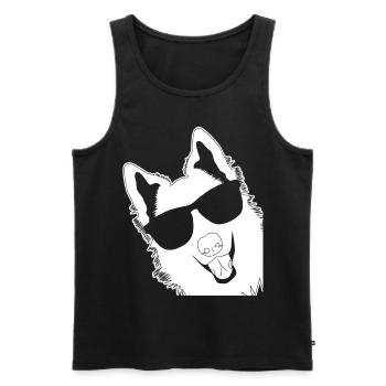 Chien de berger blanc avec lunettes de soleil - Débardeur bio Premium Homme - noir - Devant - Michal (187cm)