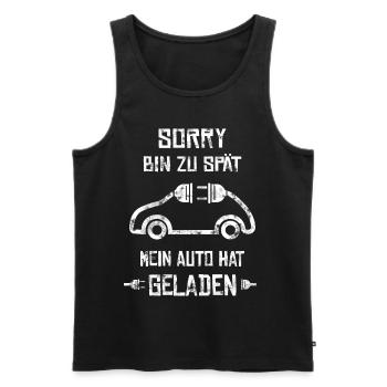 Lustiger Spruch Elektroauto E-Auto Strom - Männer Premium Bio Tank Top - Schwarz - Vorne - Michal (187cm)
