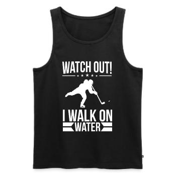 Watch Out! I Walk On Water! Ice Hockey Puck - Men's Premium Organic Tank Top - black - Front - AI Model Male 178 light (178cm)
