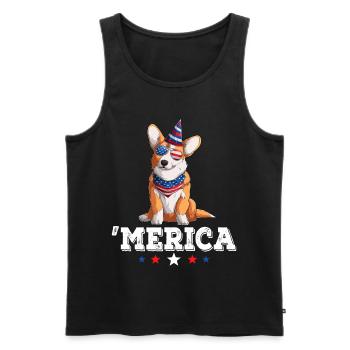Merica Dog 4th of July USA American Flag Corgi - Men's Premium Organic Tank Top - black - Front - Michal (187cm)