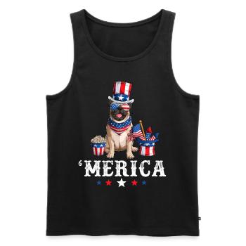 Pug Merica Dog 4th of July USA American Flag - Men's Premium Organic Tank Top - black - Front - Michal (187cm)