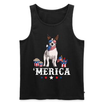 Jack Russell Merica 4 juillet Chien Drapeau américain - Débardeur bio Premium Homme - noir - Devant - AI Model Male 178 light (178cm)