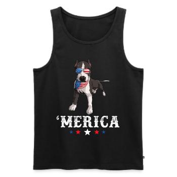 Pit Bull Merica 4th of July Dog American Flag USA - Men's Premium Organic Tank Top - black - Front - Michal (187cm)