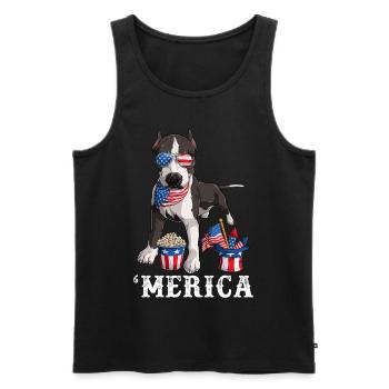 Merica Pit Bull 4th of July Dog American Flag USA - Men's Premium Organic Tank Top - black - Front - Michal (187cm)