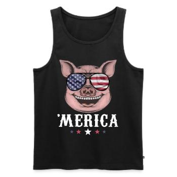 Pig Merica 4th of July American Flag USA - Männer Premium Bio Tank Top - Schwarz - Vorne - AI Model Male 178 light (178cm)