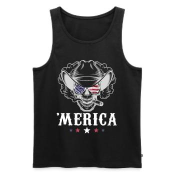 Smoking Skull Cowboy Merica 4th of July American F - Men's Premium Organic Tank Top - black - Front - Michal (187cm)