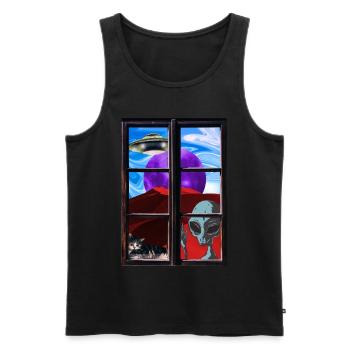 Seltsame Alien-Katze UFO - Männer Premium Bio Tank Top - Schwarz - Vorne - AI Model Male 178 light (178cm)