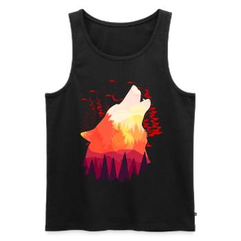 Heulender Wolf Sonnenuntergang Natur Mond - Männer Premium Bio Tank Top - Schwarz - Vorne - Michal (187cm)