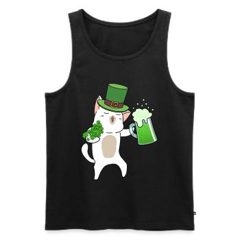 Biertrinkende Katze Kleeblatt St. Patrick's Day - Männer Premium Bio Tank Top - Schwarz - Vorne - AI Model Male 178 light (178cm)