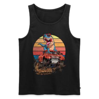 Retro Monster Truck Trex Dirt Race Dinosaur - Men's Premium Organic Tank Top - black - Front - Michal (187cm)