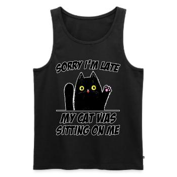 Sorry I'm Late Cat Sits on Me Funny Cats - Men's Premium Organic Tank Top - black - Front - AI Model Male 178 light (178cm)