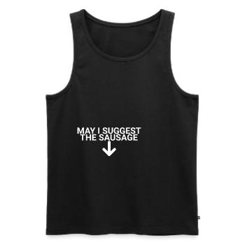 May I Suggest The Sausage - Men's Premium Organic Tank Top - black - Front - AI Model Male 178 light (178cm)
