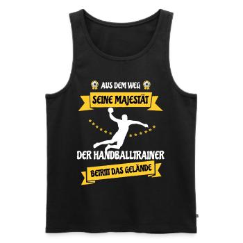 Weg da ,der Handballtrainer betritt das Gelände - Männer Premium Bio Tank Top - Schwarz - Vorne - Michal (187cm)