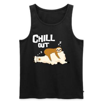 Chill out, sloth sleeps on Lama, Gengh - Men's Premium Organic Tank Top - black - Front - AI Model Male 178 light (178cm)