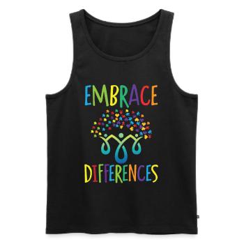 Embrace differences Autisme Handicap Compréhension - Débardeur bio Premium Homme - noir - Devant - Michal (187cm)