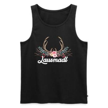 Lausmadl,Geweih Hirsch Bayern,Bayrisch Dialekt - Männer Premium Bio Tank Top - Schwarz - Vorne - AI Model Male 178 light (178cm)