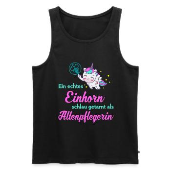 Ein Einhorn schlau getarnt als Altenpflegerin - Männer Premium Bio Tank Top - Schwarz - Vorne - AI Model Male 178 light (178cm)