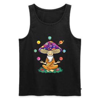 Champignon drôle avec des planètes de yoga et système solaire - Débardeur bio Premium Homme - noir - Devant - Michal (187cm)