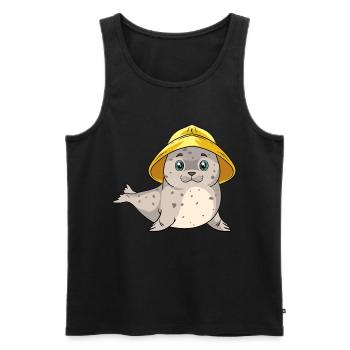 Lustige Robbe Regenmütze Ostsee Nordsee Heuler - Männer Premium Bio Tank Top - Schwarz - Vorne - AI Model Male 178 light (178cm)