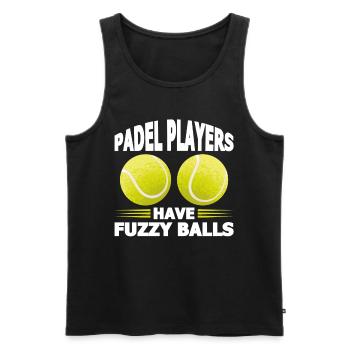 Funny saying Padel Players Have Fuzzy Balls - Men's Premium Organic Tank Top - black - Front - AI Model Male 178 light (178cm)