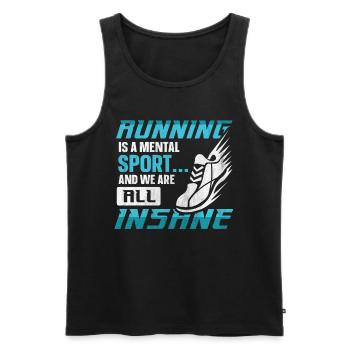 La course à pied est un sport mental et nous sommes tous fous - Débardeur bio Premium Homme - noir - Devant - Michal (187cm)
