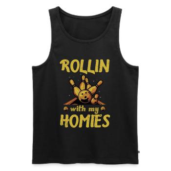 Rollin with my Homies Retro Bowling Geschenk - Männer Premium Bio Tank Top - Schwarz - Vorne - AI Model Male 178 light (178cm)
