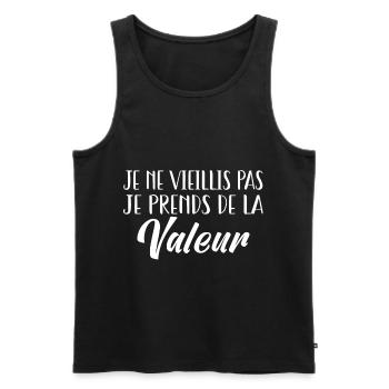 Je ne vieillis pas. Je prends de la valeur! - Débardeur bio Premium Homme - noir - Devant - AI Model Male 178 light (178cm)