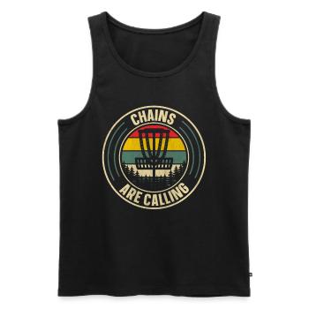 Les chaînes rétro Sunset appellent le disc golf - Débardeur bio Premium Homme - noir - Devant - Michal (187cm)