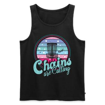 Les chaînes rétro Sunset appellent le disc golf - Débardeur bio Premium Homme - noir - Devant - Michal (187cm)