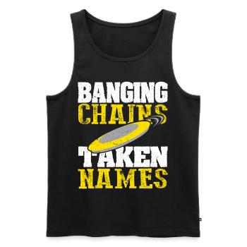 Retro Sunset Banging Chains prend des noms Disc Golf - Débardeur bio Premium Homme - noir - Devant - Michal (187cm)