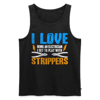 J’aime les strip-teaseuses drôles d’électricien - Débardeur bio Premium Homme - noir - Devant - AI Model Male 178 light (178cm)