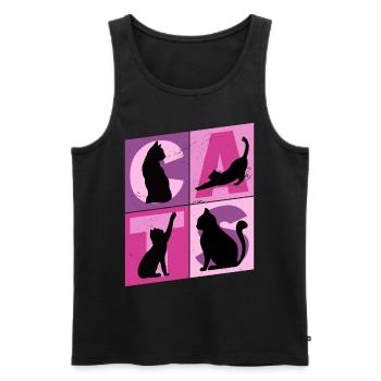 Silhouettes de chat rose rose violet vintage rétro - Débardeur bio Premium Homme - noir - Devant - AI Model Male 178 light (178cm)