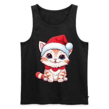 Chat Noël Noël Chat Mignon Joyeux Catmas - Débardeur bio Premium Homme - noir - Devant - Michal (187cm)