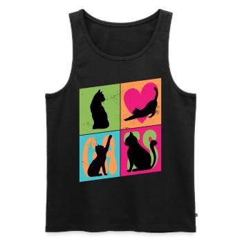 Chat Chaton Chat Silhouette Coeur Art Coloré - Débardeur bio Premium Homme - noir - Devant - AI Model Male 178 light (178cm)