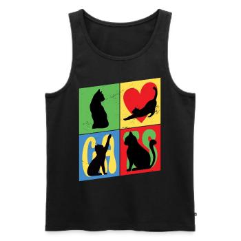 Chat Chaton Chat Silhouette Coeur Art Coloré - Débardeur bio Premium Homme - noir - Devant - AI Model Male 178 light (178cm)