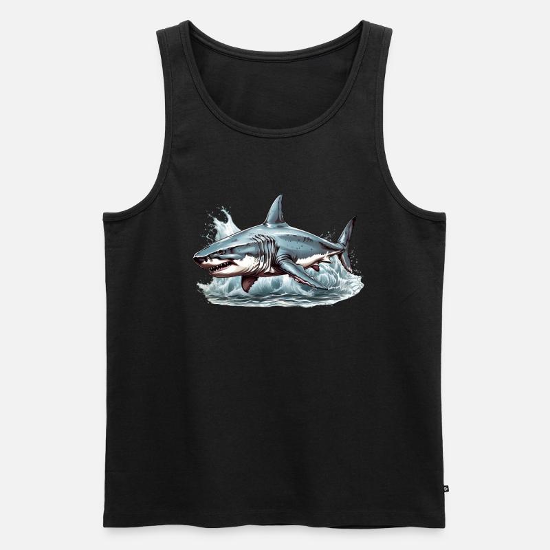 Wütender Weißer Hai - Männer Premium Bio Tank Top - Schwarz