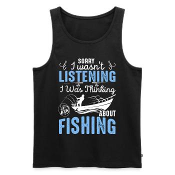 Thinking About Fishing Funny Quote - Men's Premium Organic Tank Top - black - Front - AI Model Male 178 light (178cm)