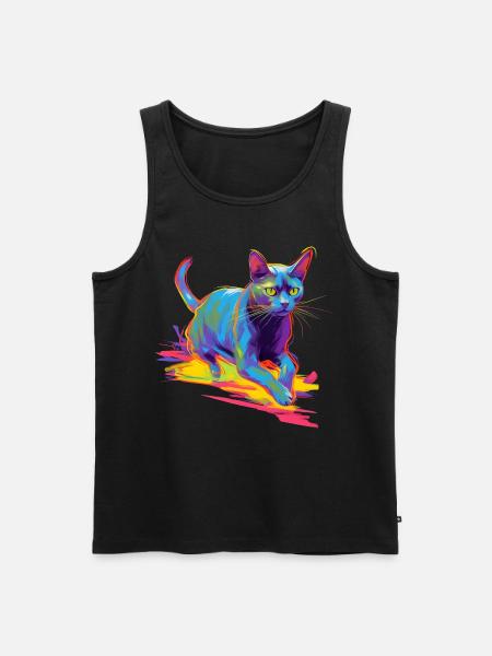 Bunte Katze Neon - Männer Premium Bio Tank Top - Schwarz