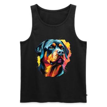 Chien de race Rottweiler avec style coloré Pop Art - Débardeur bio Premium Homme - noir - Devant - AI Model Male 178 light (178cm)
