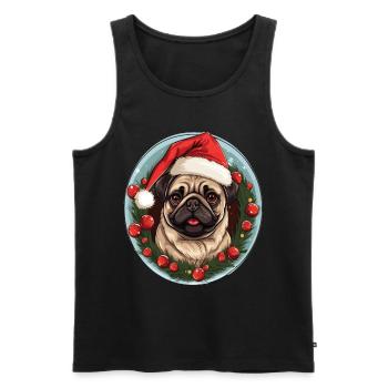 A cute dog of the Pug breed celebrating Christmas - Men's Premium Organic Tank Top - black - Front - Michal (187cm)