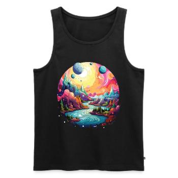 Colorful landscape with psychedelic 90s style - Men's Premium Organic Tank Top - black - Front - AI Model Male 178 light (178cm)
