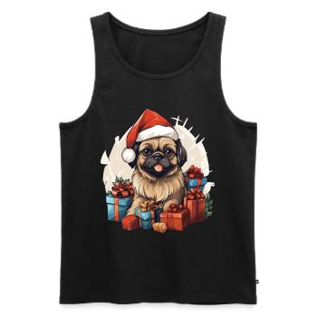 Chien de la race Pékinois qui fête Noël avec vous - Débardeur bio Premium Homme - noir - Devant - Michal (187cm)