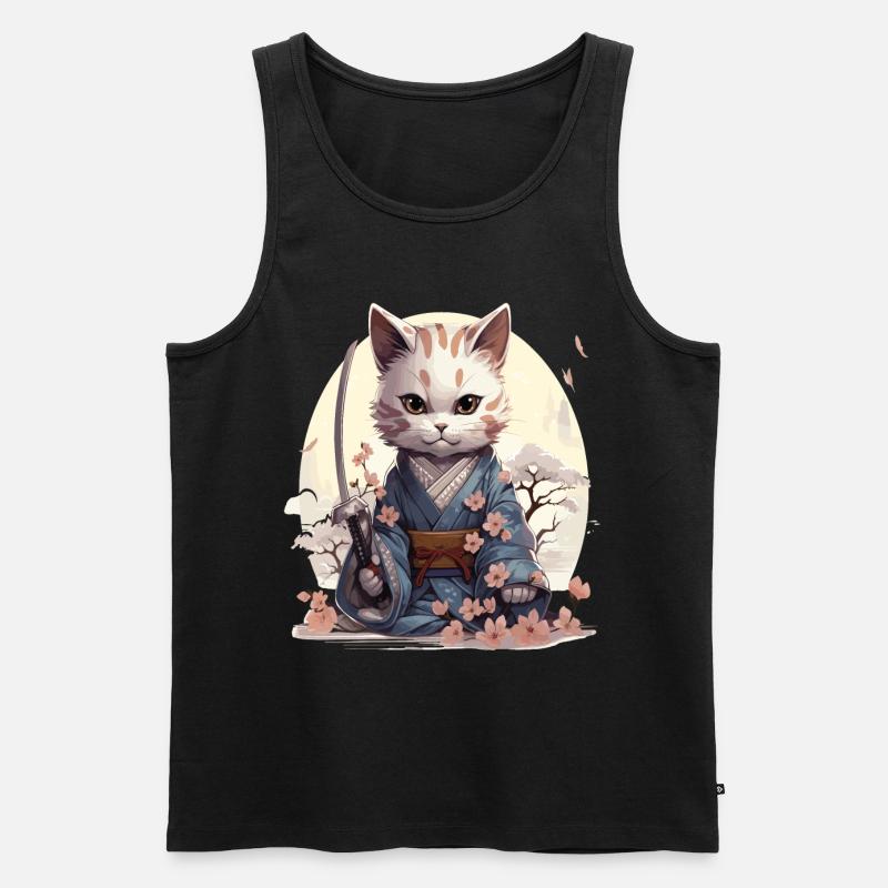 Kawaii Samurai-Katze mit Katana - Männer Premium Bio Tank Top - Schwarz