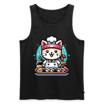 Un chat kawaii chef sushi japonais - Débardeur bio Premium Homme - noir - Devant - AI Model Male 178 light (178cm)