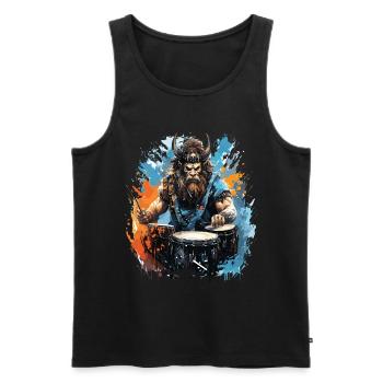 Ein Wikingerkrieger, der Schlagzeug spielt. - Männer Premium Bio Tank Top - Schwarz - Vorne - AI Model Male 178 light (178cm)