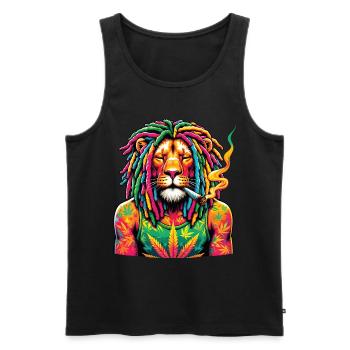 Ein Löwe mit Dreadlocks raucht einen Joint - Männer Premium Bio Tank Top - Schwarz - Vorne - AI Model Male 178 light (178cm)