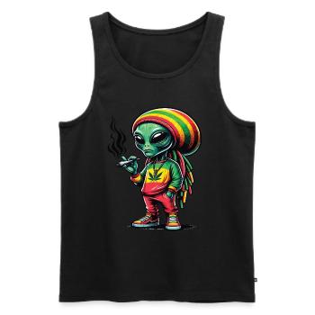 Un alien rasta qui fume un joint de cannabis - Débardeur bio Premium Homme - noir - Devant - AI Model Male 178 light (178cm)