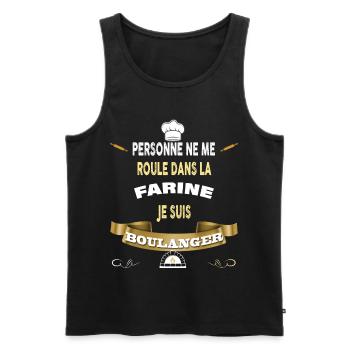 Boulanger humour farine, cadeau métier boulangerie - Débardeur bio Premium Homme - noir - Devant - Michal (187cm)